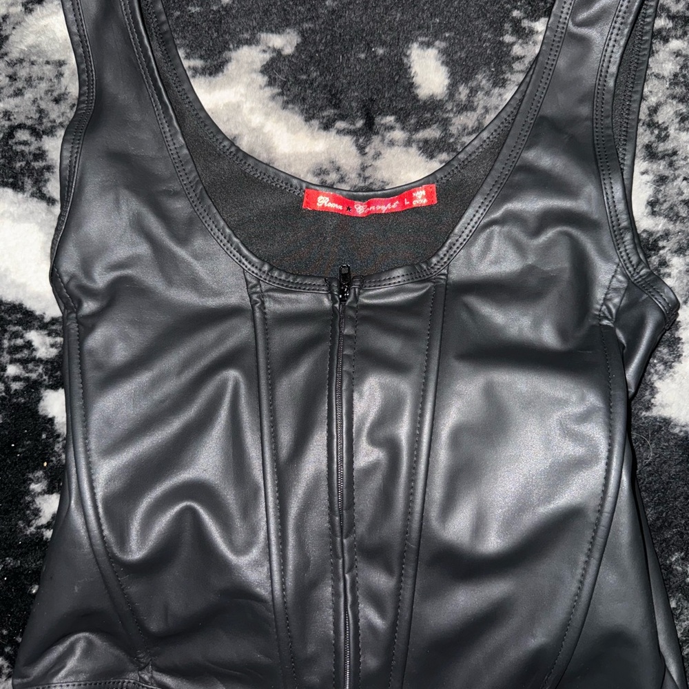 Roma Concept  Faux Leather Zip-Up Top